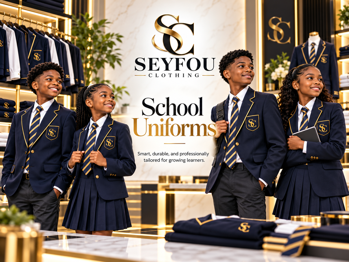 Seyfou Clothing school uniforms — smart, durable and professionally tailored for growing learners